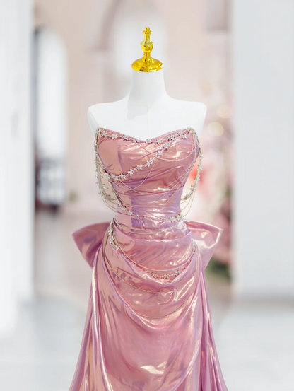 Elegant Mermaid Sweetheart Pink Satin Long Floor Length Prom Dress Inspiration Long Prom Dresses DH2815