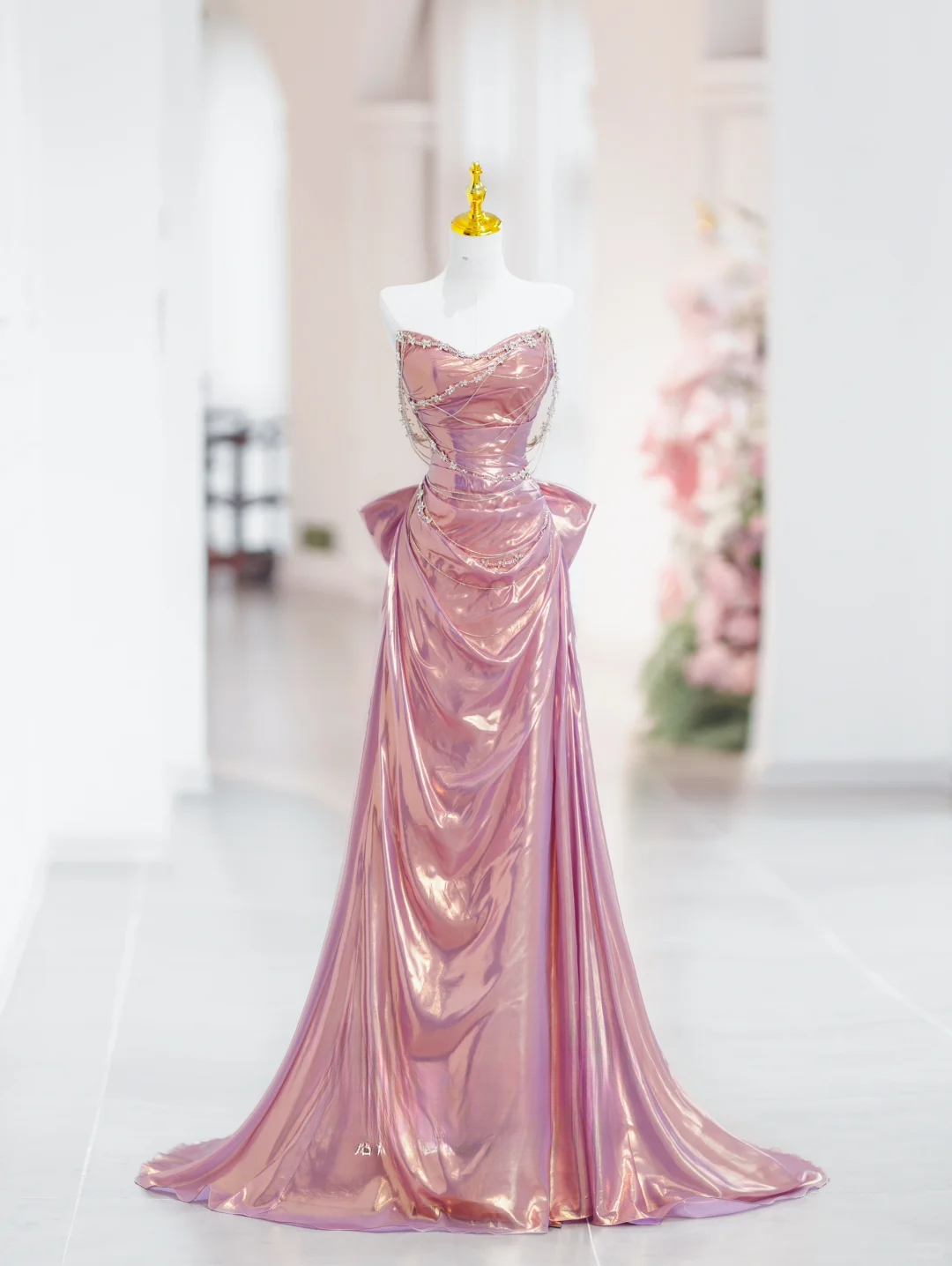 Elegant Mermaid Sweetheart Pink Satin Long Floor Length Prom Dress Inspiration Long Prom Dresses DH2815