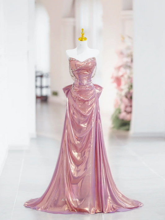 Elegant Mermaid Sweetheart Pink Satin Long Floor Length Prom Dress Inspiration Long Prom Dresses DH2815