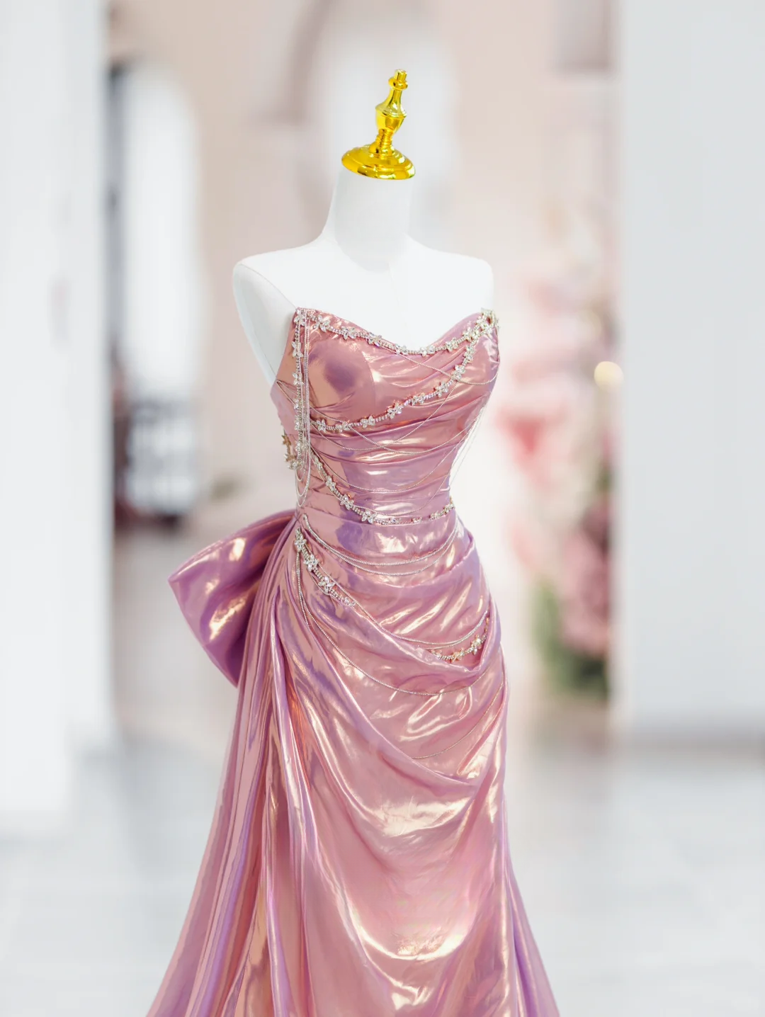Elegant Mermaid Sweetheart Pink Satin Long Floor Length Prom Dress Inspiration Long Prom Dresses DH2815