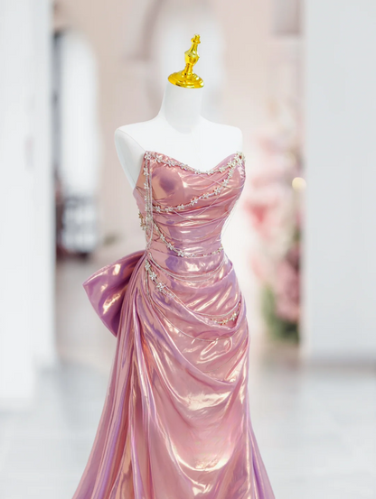 Elegant Mermaid Sweetheart Pink Satin Long Floor Length Prom Dress Inspiration Long Prom Dresses DH2815