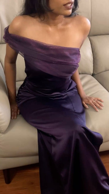 Elegantes Meerjungfrau-Abschlussballkleid mit einer Schulter und lila Satin, langes Abendkleid, Inspiration, DH2970