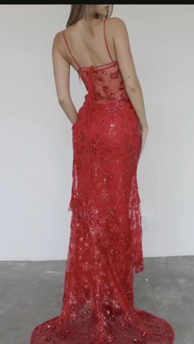 Sparkly Mermaid Spaghetti Straps Red Sequin Long Prom Dresses Inspiration Party Dress Prom Gown dh2972