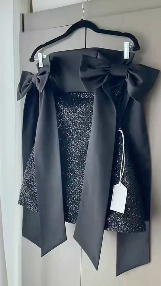Unique A line Strapless Little Black Dress Satin Short Mini Hoco & Homecoming Dress Inspo Graduation Dresses RB6518