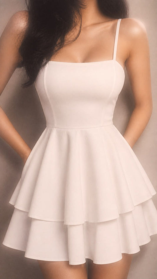 Simple A line Spaghetti Strap White Satin Mini Hoco & Homecoming Dress Ideas Senior High Schools Party Dresses RB6506