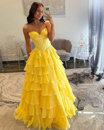 Strapless Prom Dress Floral Print Formal Dress Long Tiered Chiffon Evening Party Gowns with Slit Vestidos De Dia AB537