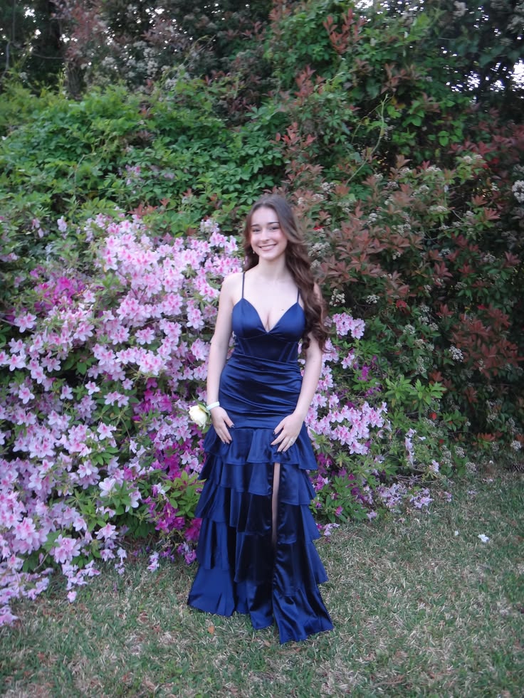 Navy Blue Prom Dress Sexy Mermaid Spaghetti Straps With Tiered Layers Long Party Evening Formal Gown RC1186