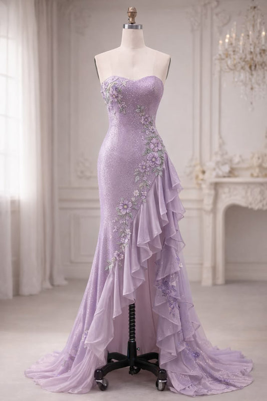 Glitzer Bodycon Flieder Sweetheart Langes Ballkleid Meerjungfrau Bodycon für Damen N4175