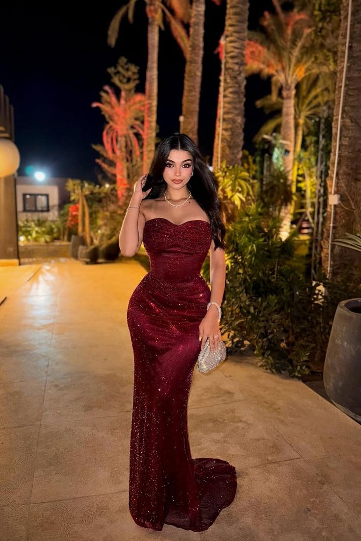 Robe de bal sirène à sequins bordeaux scintillants, bustier cœur sans manches, en solde N1768