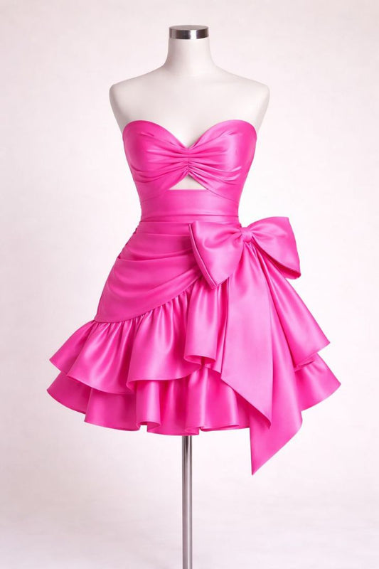 Sweet Ball Gown Sweetheart Neck Mini Birthday Party Dress Rose Pink Homecoming Dresses RB6284
