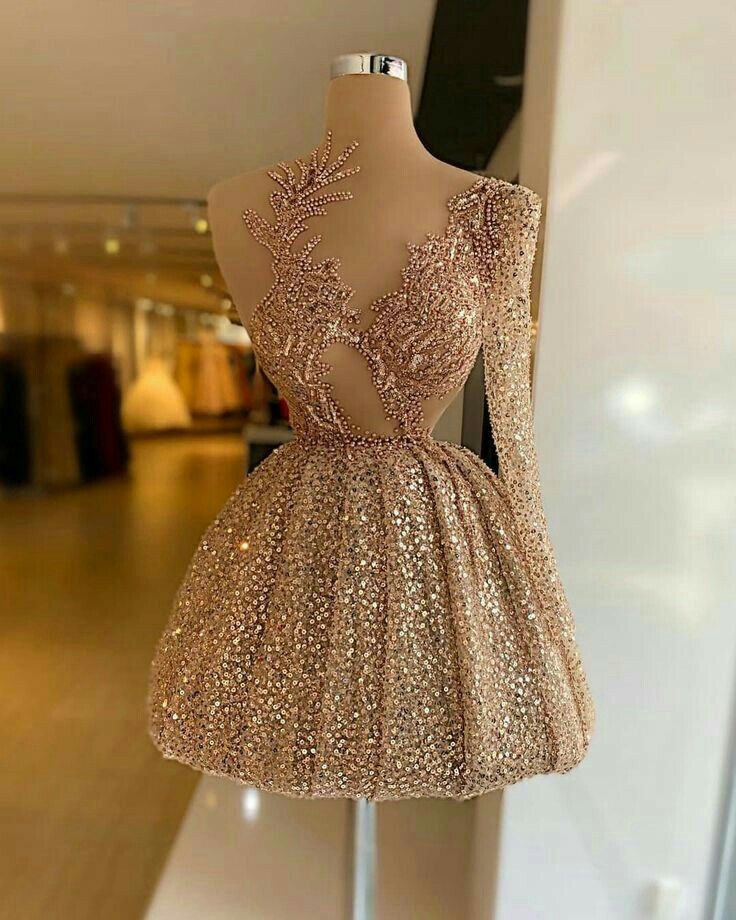 Sparkly Ball Gown One Shoulder Gold Sequin Short Homecoming Dress Inspo Ideas Mini Party Dresses RB6912