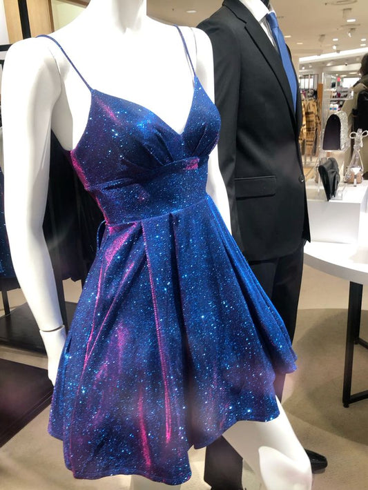 Sparkling Royal Blue Mini Dress Homecoming Dresses 2026 Spaghetti Strap Birthday Cocktail Outfits RB6295