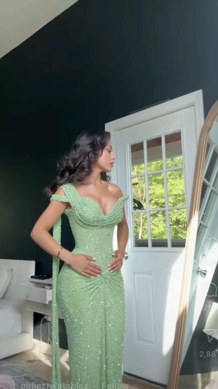 Nouvelle Arrivée Élégante Robe de Soirée Verte Longue Robes de Bal Sirène Moulante pour Femmes N4070