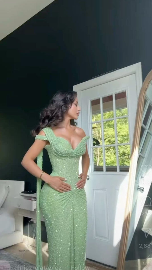 Neu eingetroffen: Elegantes grünes langes Partykleid, Ballkleid, Meerjungfrau-Kleid für Damen N4070