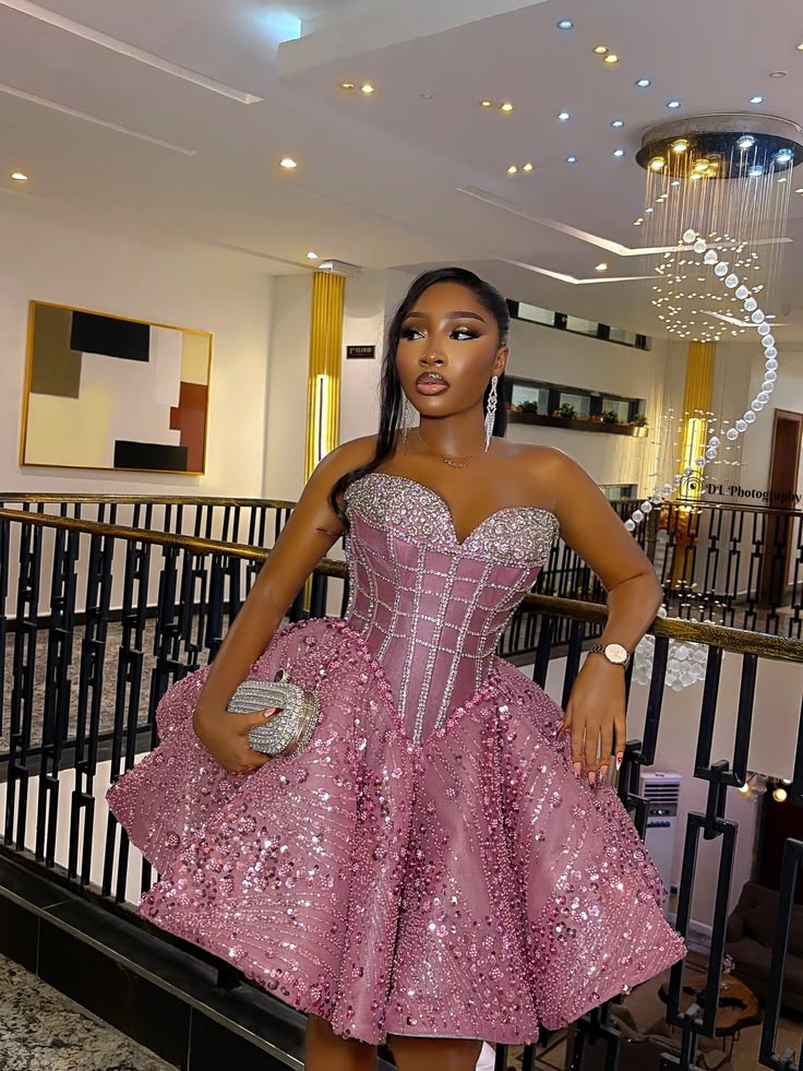 Robe de bal à paillettes Rose Bonbon Séquins Mini Courte Robe d'Hoco 19ème Anniversaire Robes de bal de retour RB4144