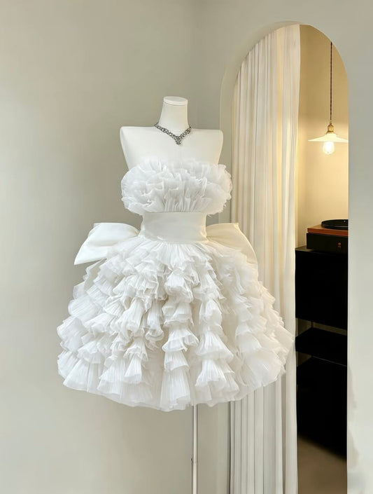 Sweety Ball Gown Strapless Tulle White Mini Hoco & Homecoming Dress Ideas Senior High Schools Party Dresses RB6516