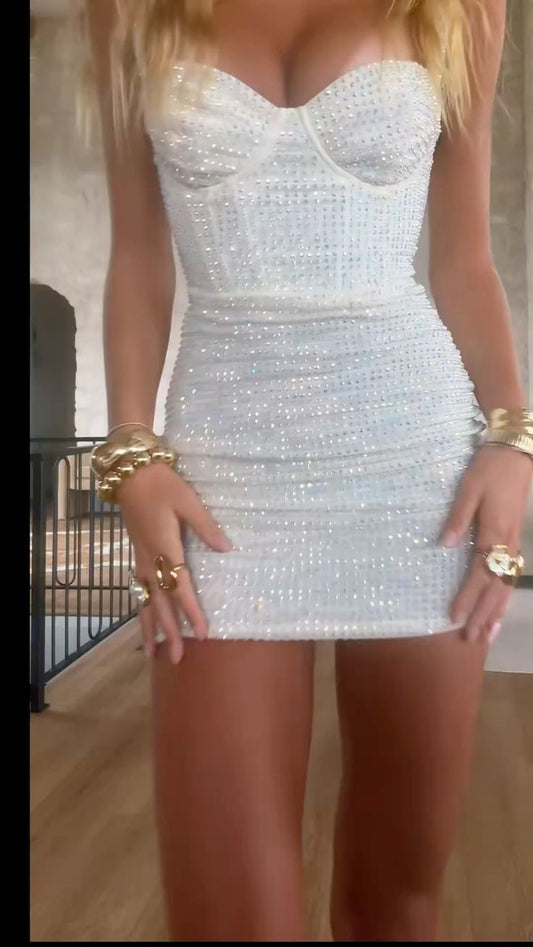 Sexy Sheath Sweetheart White Sequined Short Party Outfit Birthday Dresses Cocktail Outfits RB6277