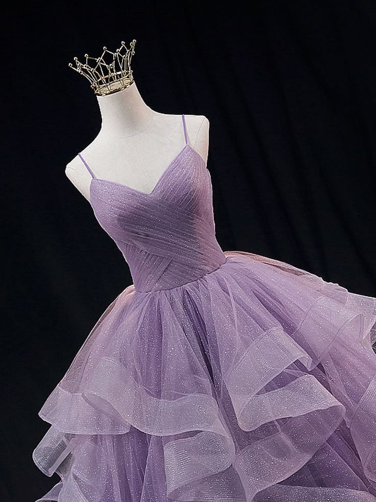 Robe de bal violette à bretelles spaghetti en tulle et sequins, longue robe de soirée formelle pour adolescentes N038