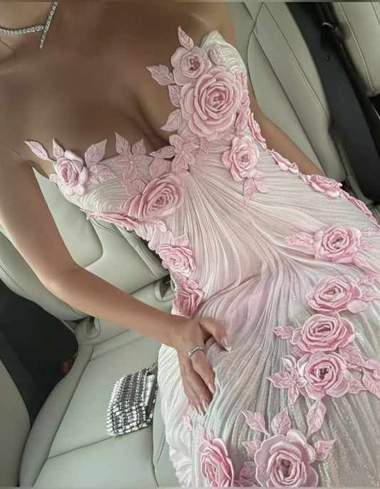 Elegant A Line Sweetheart Pink With Flowers Perfection-Formal Goals Nigh Evening Long Prom Dress Party Outfits RB6759