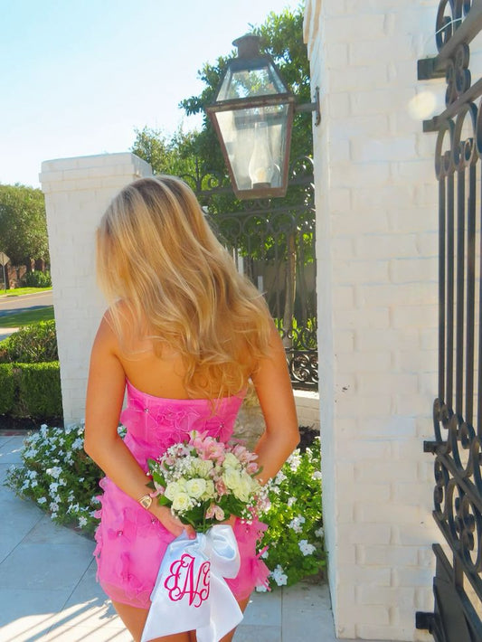 Pretty A line Strapless Hot Pink Lace Homecoming Gown inspo Short Hoco Dresses RB6054