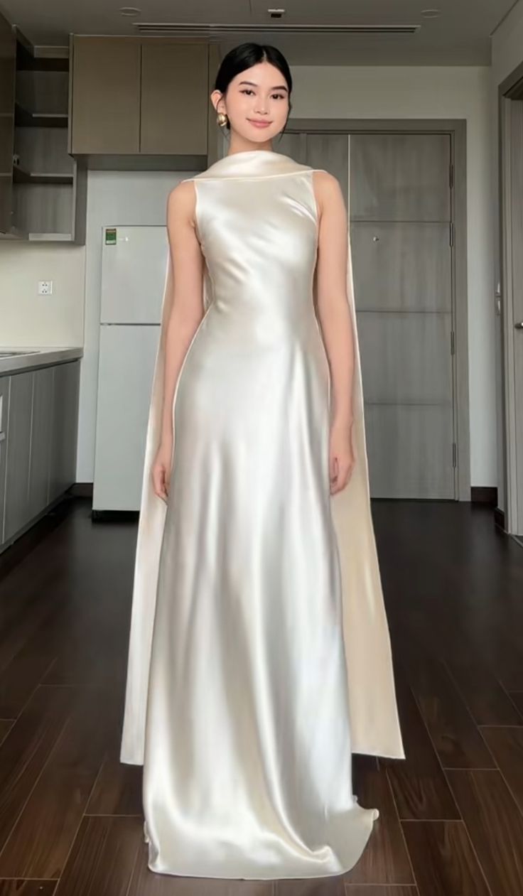 Elegantes, champagnerfarbenes Etuikleid mit Rundhalsausschnitt und plissiertem Cape, langes Party- und Abendkleid für Damen, AB1906