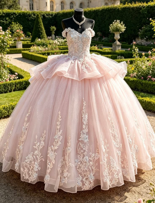 Elegant Princess Ball Gown for Wedding & Formal Events Baby Pink Quince Dress Quinceanera Dresses Birthday Outfits RB8218
