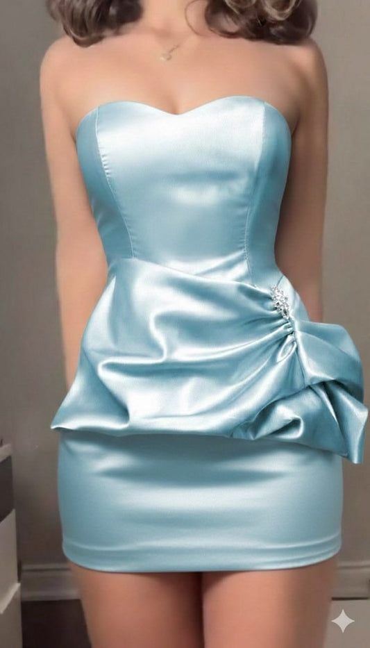 Shimmering Blue Mini Dress Sheath Strapless Homecoming Party Dresses RB9230