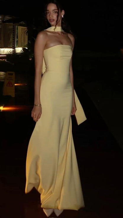 Elegantes, trägerloses, figurbetontes, gelbes Meerjungfrauen-Abendkleid mit Schal, langes, formelles Ballkleid, elegantes Partykleid AB2052