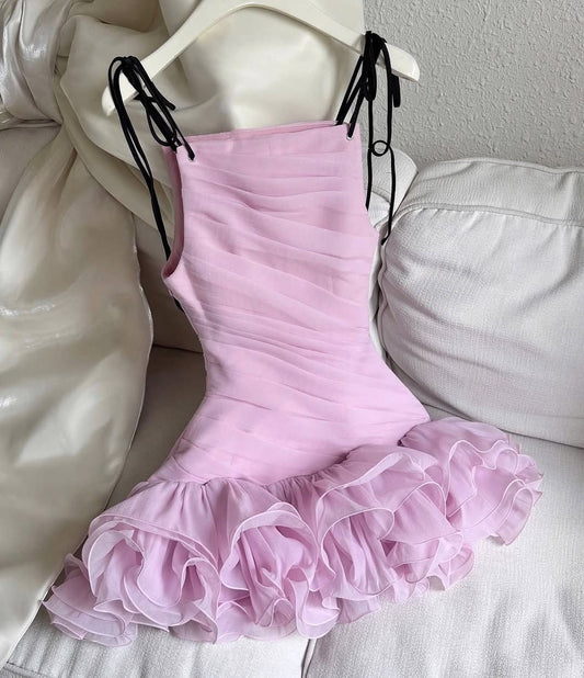 Simple Sheath Spaghetti Strap Lilac Ruffled Mini Hoco & Homecoming Dress Ideas Senior High Schools Party Dresses RB6508