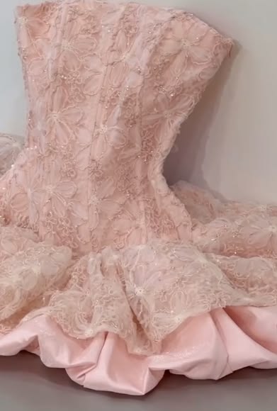 Cute Ball Gown Hoco & Homecoming Dress Strapless Pink With Lace Short Party Dresses RB6453