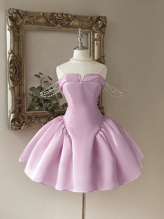 Cute Ball Gown Strapless Lilac Hoco & Homecoming Dress With Ruffled Short Party Dresses RB6519