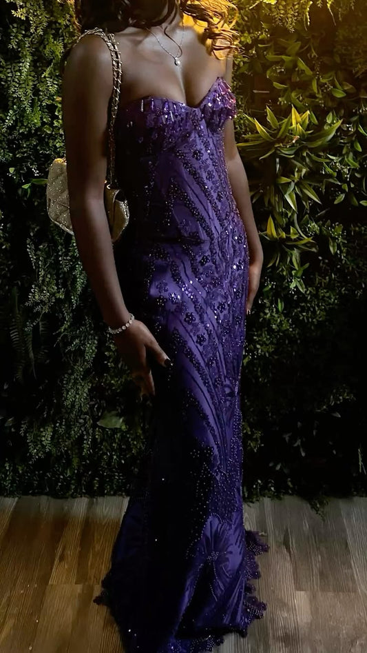 Sparkly Mermaid Sweetheart Purple Sequin Long Prom Dress Inspiration Party Senior Dance Formal Dresses RB8667