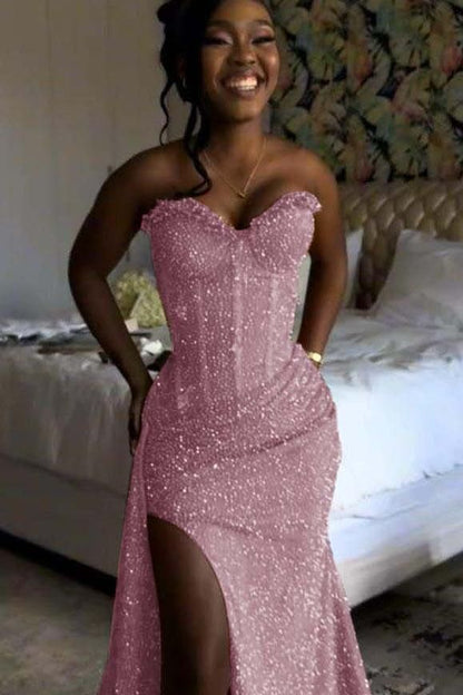 Robe de bal sirène orange sans manches à sequins et décolleté cœur, robe de soirée élégante pour femme AB1531