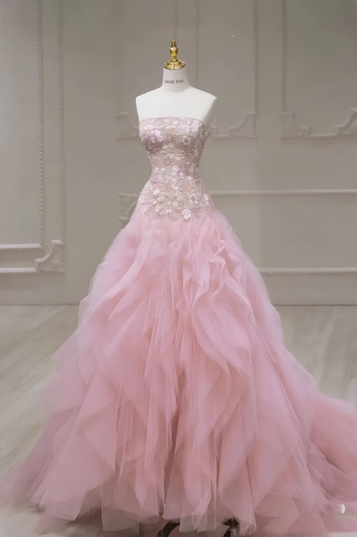 Modest Prom Dresses Mermaid Strapless Pink With Ruffled Lace Long Party Evening Formal Gown RC1194