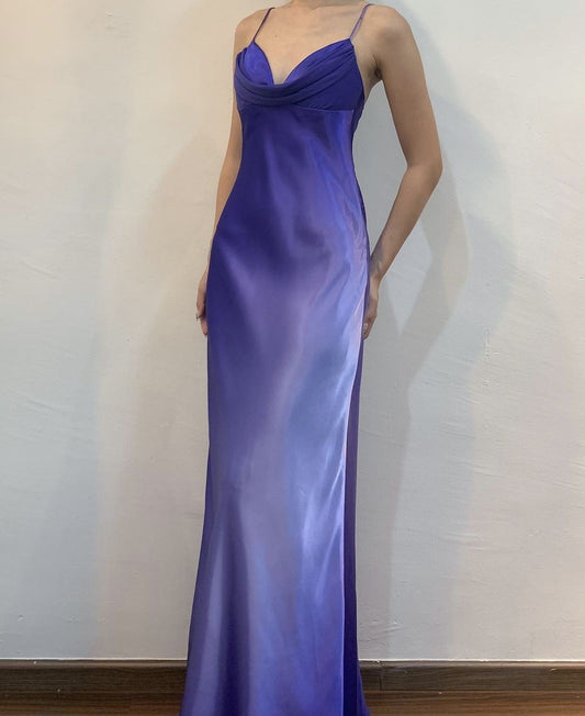 Bescheidene Meerjungfrau Spaghettiträger Farbverlauf Traubenfarben Ärmelloses langes Ballkleid für Damen N4178