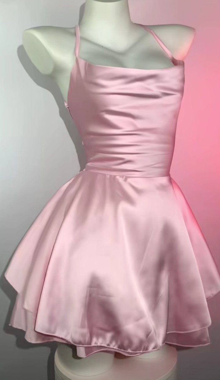 Pretty A line Halter Pink Satin Homecoming Dress Inspo Short High School Senior For Teens Graduation Dresses RB6916