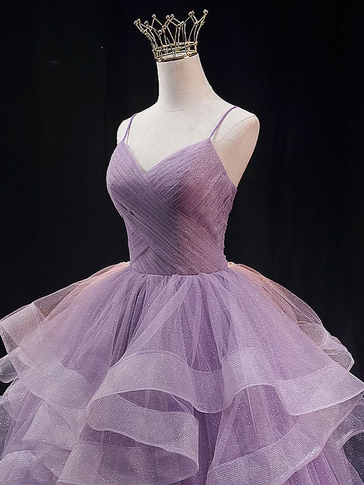 Robe de bal violette à bretelles spaghetti en tulle et sequins, longue robe de soirée formelle pour adolescentes N038