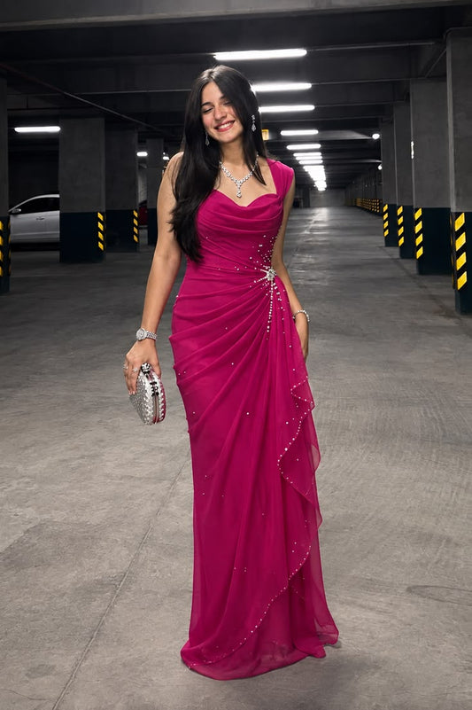 Prom Dress Inspo Stunning Hot Pink Draped Evening Gown Inspo Formal for Graduation Party RB9469