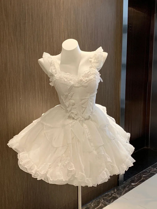 Unique Ball Gown Sweetheart White Tulle Short Mini Hoco & Homecoming Dress Inspo Graduation Dresses RB6528