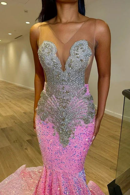 Robe de bal sirène en tulle luxueux à bretelles N1508