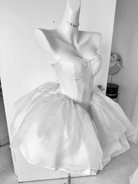Sweety Ball Gown Sweetheart White Tulle Mini Hoco & Homecoming Dress Ideas Senior High Schools Party Dresses RB6530