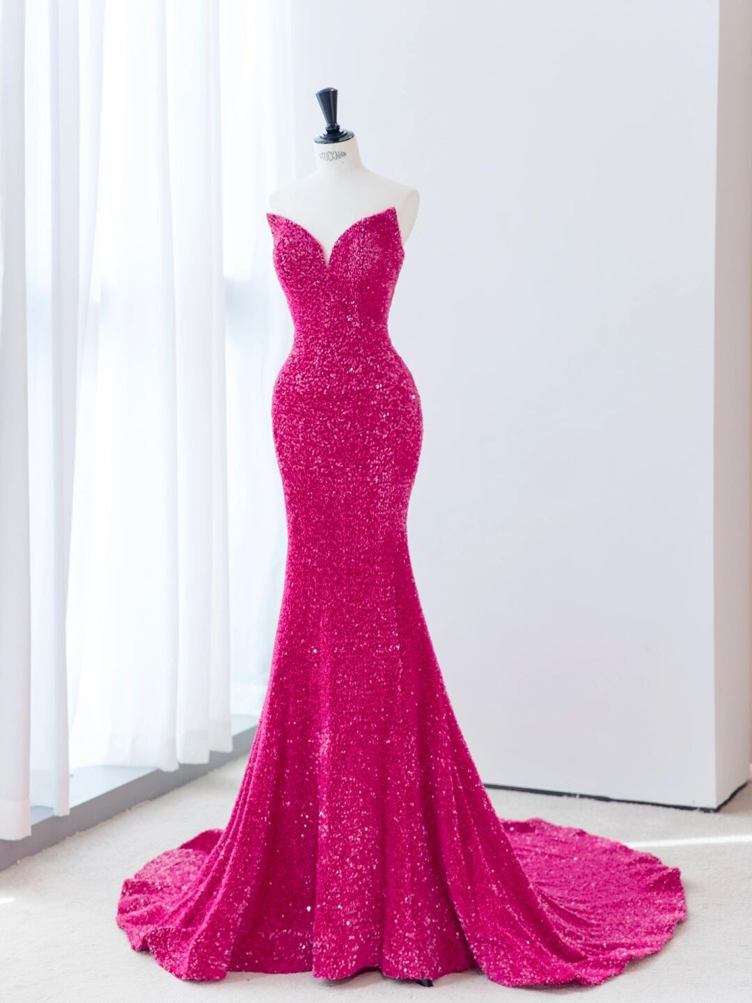 Modest Mermaid Sweetheart Sequin Hot Pink Marine Ball Dresses Long Formal Gowns Prom Dresses Evening Gowns AB840