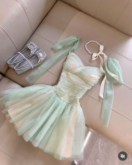 Cute A line Straps Mint Green Tulle Mini Hoco Outfits Homecoming Dress Short Party Dresses RB6533