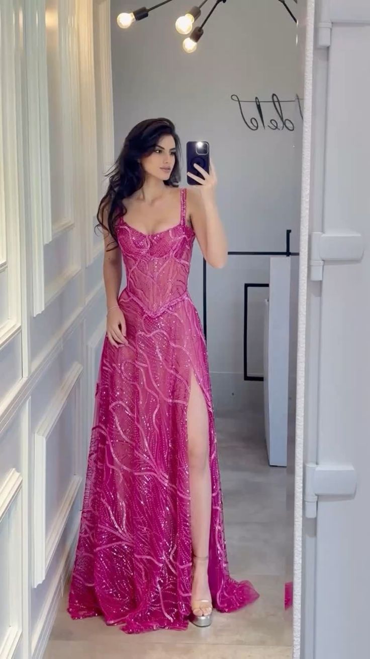 Modest Prom Dresses A line Spaghetti Straps Women With Slit Long Party Evening Formal Gown RC1207