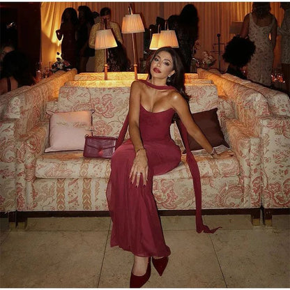 Robe de bal sirène élégante et sexy en mousseline à décolleté cœur, tenue d'invitée pour un mariage d'été formel ou un anniversaire AB2307