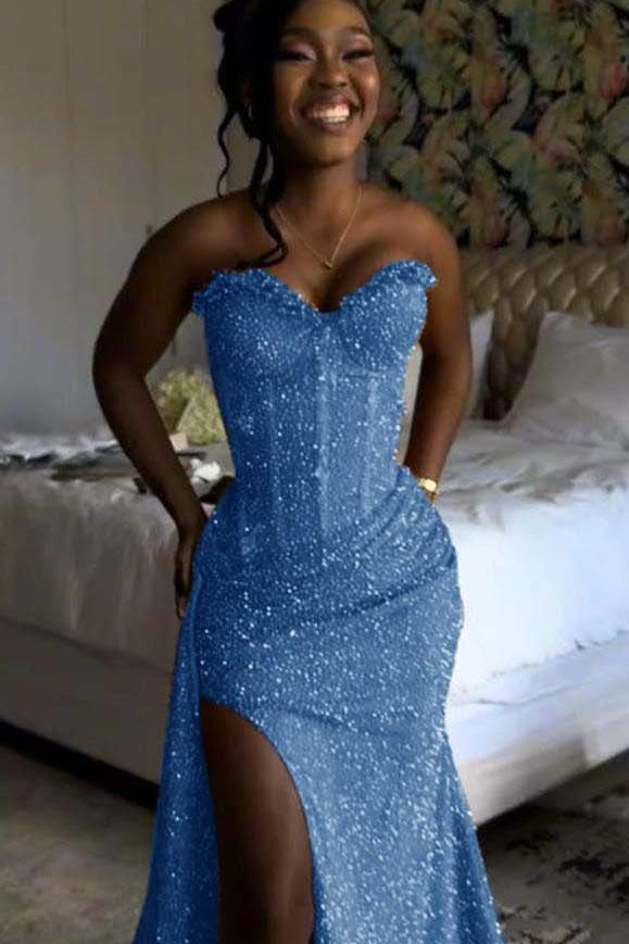 Robe de bal sirène orange sans manches à sequins et décolleté cœur, robe de soirée élégante pour femme AB1531