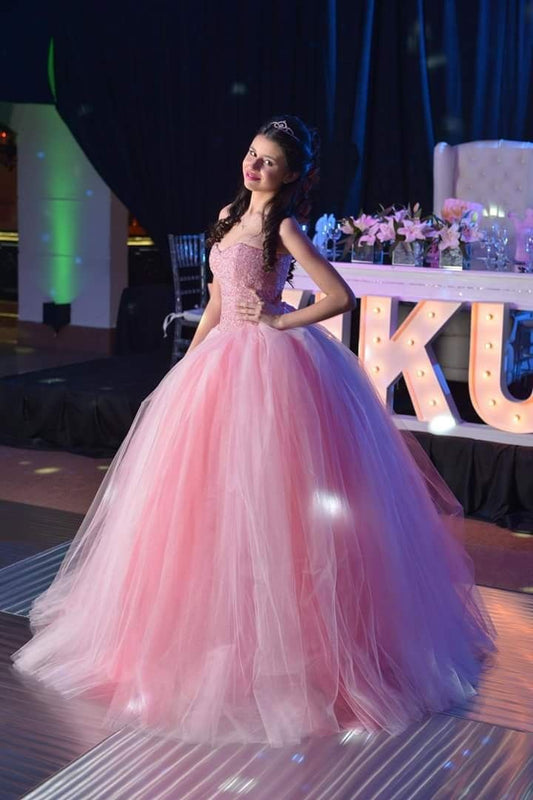 Sweet 16 Kleid Ballkleid Herzausschnitt Pink Tüll Quinceañera-Kleid Sweet Sixteen Kleid RB9520