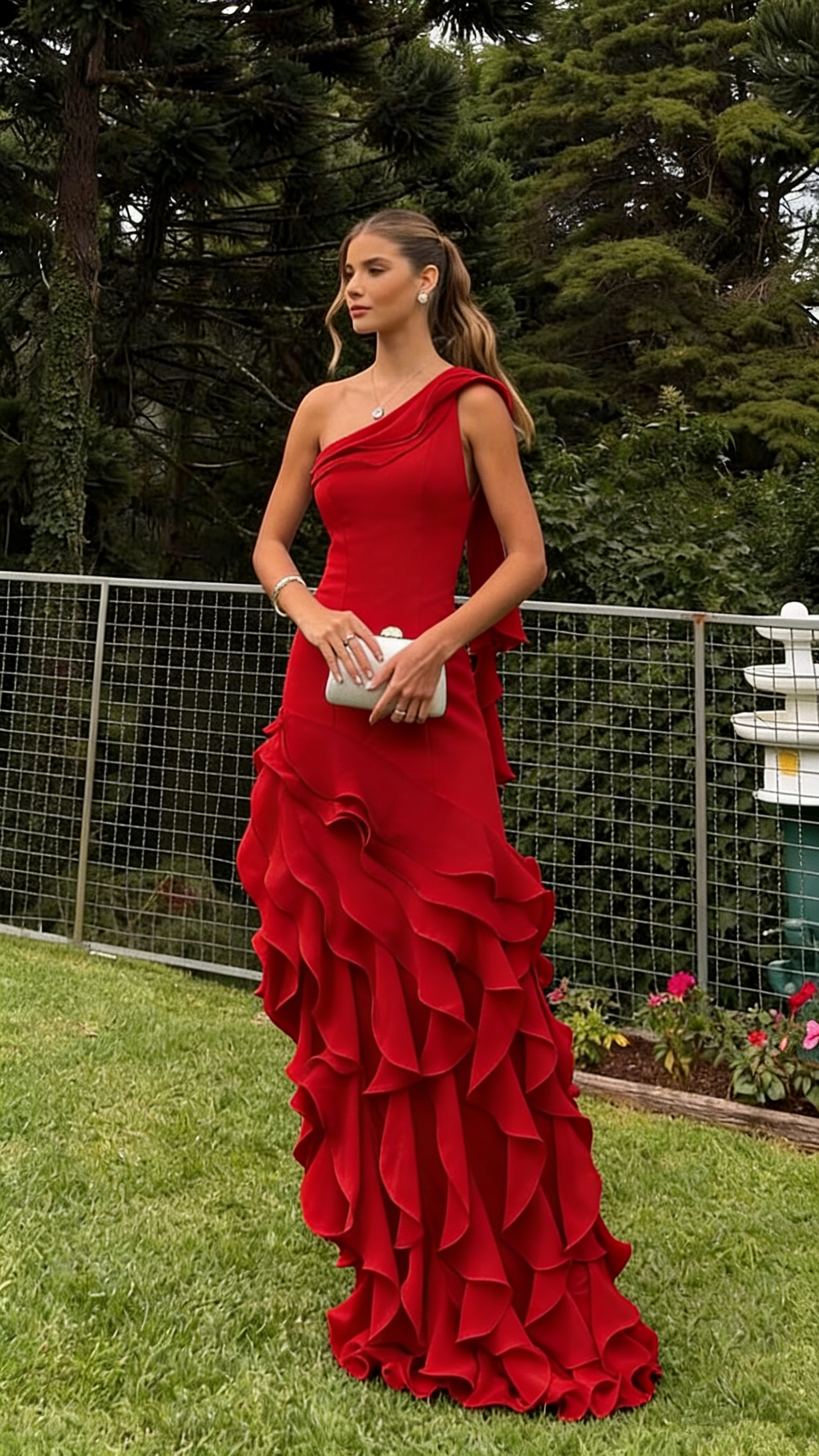 Einfaches, schulterfreies, hellblaues Chiffon-Abendkleid im Meerjungfrauenstil mit Rüschen, ideal für Hochzeiten und Partys (Modell N289).