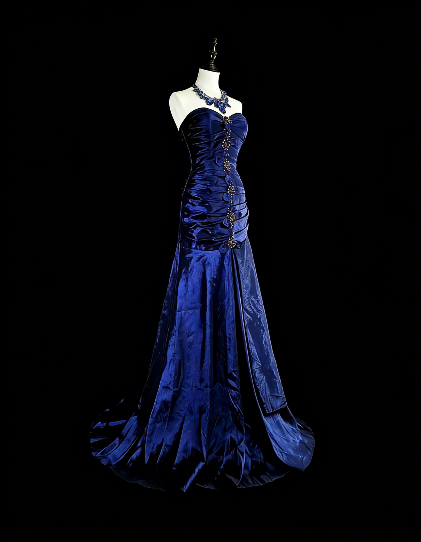 Robe de soirée sirène vintage en satin bleu royal, style années 80, idéale pour un anniversaire ou un bal de promo (N1756)