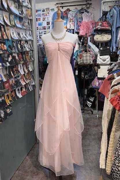 Vintage Ball Gowns Halter Pink Sleeveless Long Prom Dresses For Women N4183